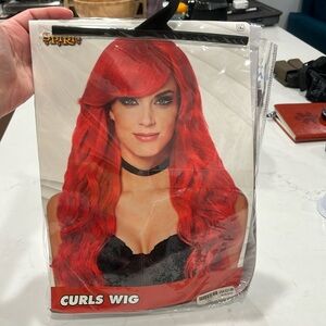 Long curly red wig